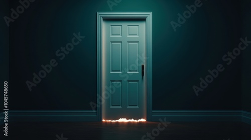 Mysterious Door in Dark Room with Soft Light Below