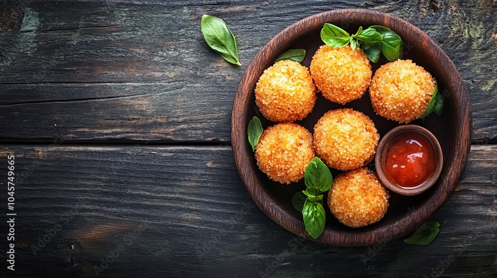 Arancini. The most popular Italian dishes. Golden-brown rice balls, often with a crispy exterior. Risotto, cheese or meat filling, breaded and fried. Arancini. The most popular Italian dishes. Golden-brown rice balls, often with a crispy exterior. Risotto, cheese or meat filling, breaded and fried.