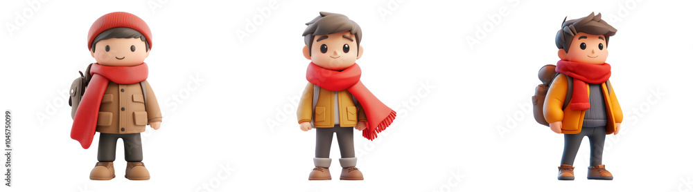 3D cute winter children characters in warm clothes isolated transparent background perfect for children’s winter story illustrations 3D cute winter children characters in warm clothes isolated transparent background perfect for children’s winter story illustrations