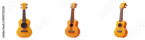 3D acoustic guitars in various angles isolated transparent background perfect for music-themed designs