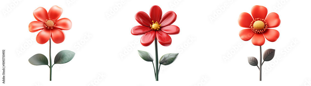 Fototapeta premium 3D red flowers in bloom isolated transparent background perfect for botanical or nature-themed illustrations