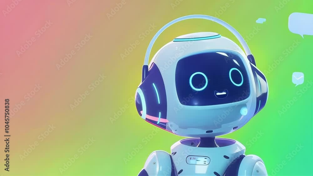 Cute futuristic robot with glowing features against a smooth gradient background. Cute futuristic robot with glowing features against a smooth gradient background.