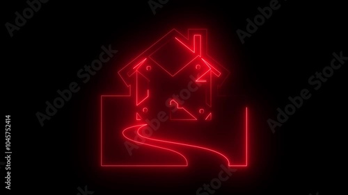 Wallpaper Mural Forbidden home icon animation by red color neon on black background. Torontodigital.ca