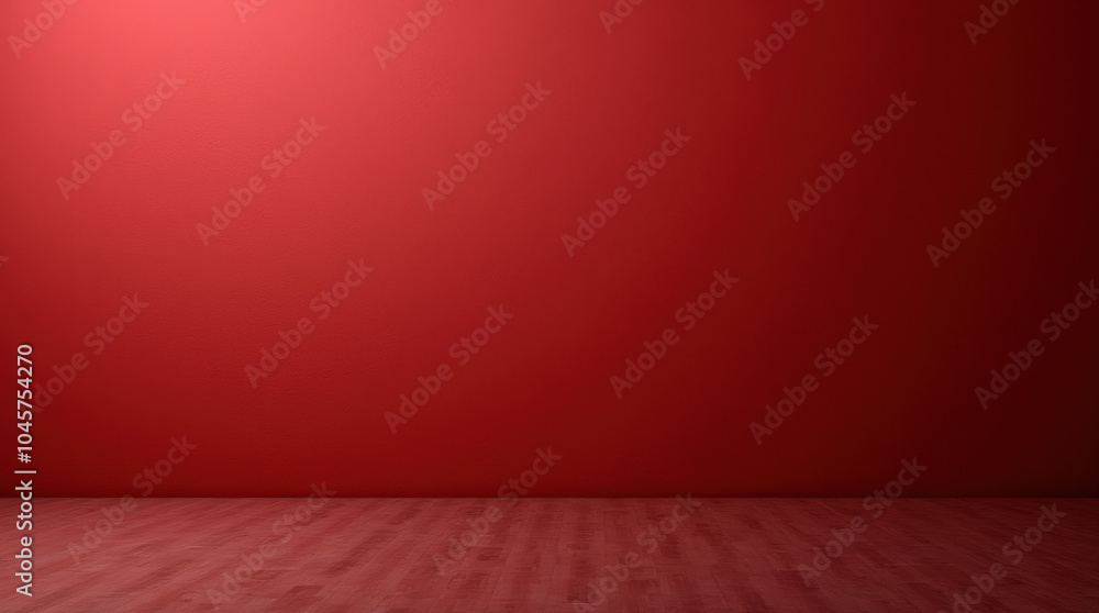 Vibrant Red Wall Background with Wooden and Tiled Flooring for Product Photography, Minimalist Interior Design, and Advertising Mockup Vibrant Red Wall Background with Wooden and Tiled Flooring for Product Photography, Minimalist Interior Design, and Advertising Mockup
