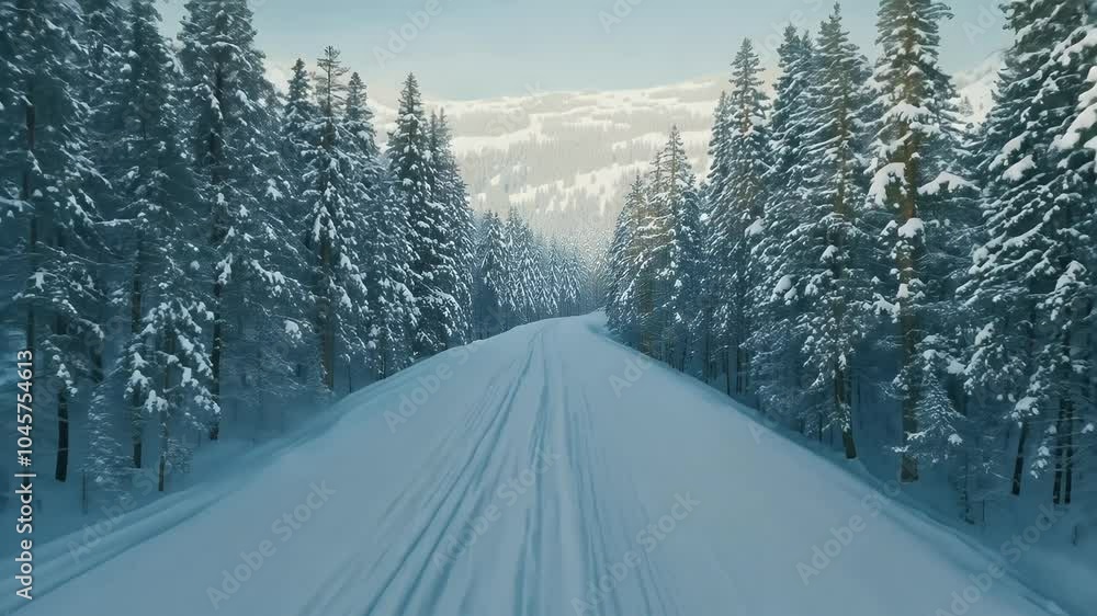 Observe snowcovered winding road leading dense forest illustrating tranquil winter landscape that invites exploration seamlessly looped virtual video animation generated 4K resolution snow tree cold Observe snowcovered winding road leading dense forest illustrating tranquil winter landscape that invites exploration seamlessly looped virtual video animation generated 4K resolution snow tree cold