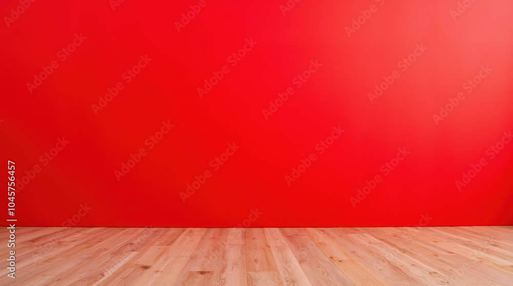Vibrant Red Wall Background with Wooden and Tiled Flooring for Product Photography, Minimalist Interior Design, and Advertising Mockup Vibrant Red Wall Background with Wooden and Tiled Flooring for Product Photography, Minimalist Interior Design, and Advertising Mockup