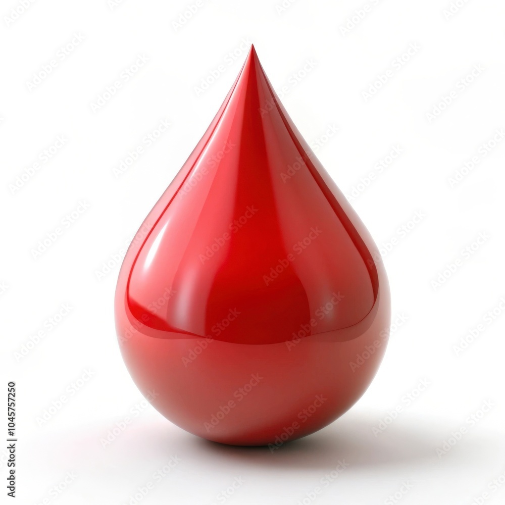 Shiny red drop on a white background symbolizes purity and versatility for various concepts like life and healthcare Shiny red drop on a white background symbolizes purity and versatility for various concepts like life and healthcare