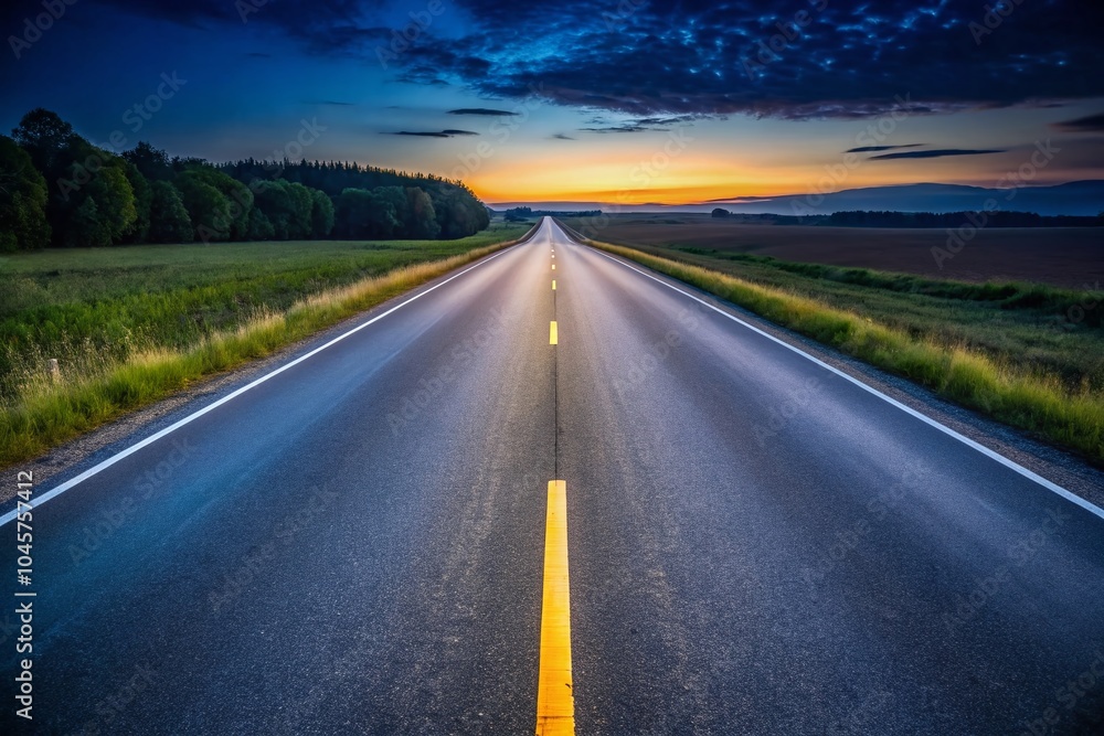 Naklejka premium Horizontal Straight Asphalt Road with Seamless Markings for Educational Infographics and Brochures