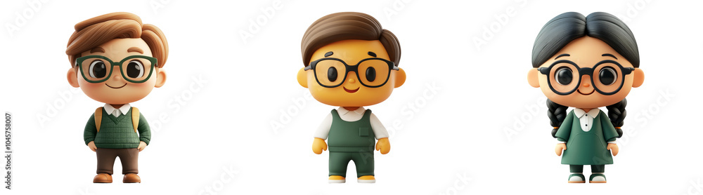 Illustration of young nerdy characters with glasses isolated transparent background perfect for character or education-themed designs Illustration of young nerdy characters with glasses isolated transparent background perfect for character or education-themed designs