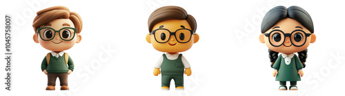 Illustration of young nerdy characters with glasses isolated transparent background perfect for character or education-themed designs