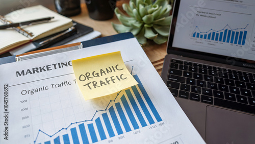 Marketing report showing upward trend of organic traffic.