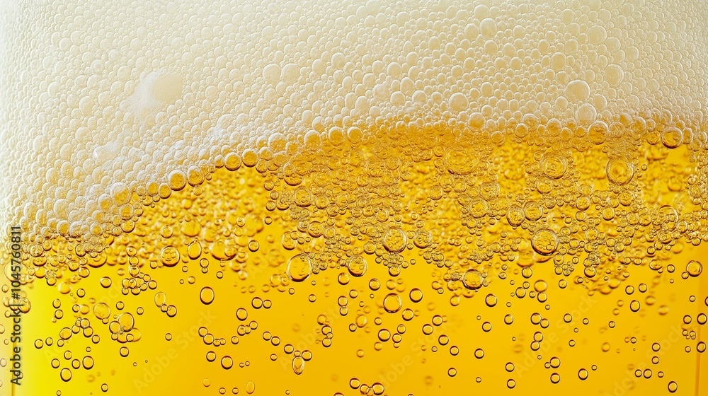Golden liquid with white foam and bubbles. Golden liquid with white foam and bubbles.