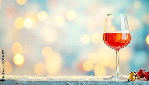 Glass of wine Christmas background with coy space  photo