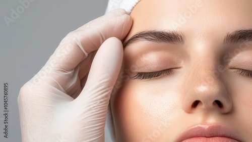 Obraz na płótnie Person undergoing a dermatological examination, skin health evaluation w salonie