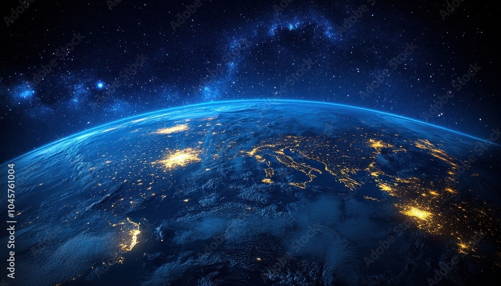 Fototapeta premium View of North America at night from space highlighting city lights and geography