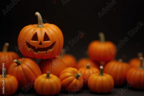 Stack of Pumpkins with a Jack-o'-Lantern on Top