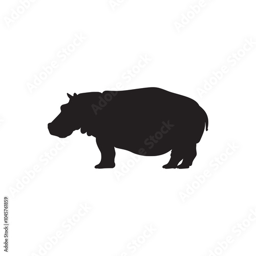 A silhouette of a hippopotamus showcasing its distinct body shape on a plain white background. Vector illustration. AI generated. photo