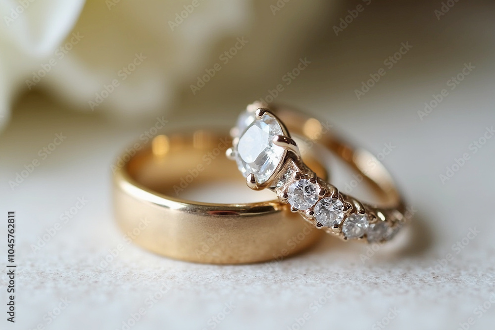 Gold and silver wedding and engagement rings placed in elegant boxes or against soft fabrics. Perfect for wedding-related content or jewelry presentations. Gold and silver wedding and engagement rings placed in elegant boxes or against soft fabrics. Perfect for wedding-related content or jewelry presentations.