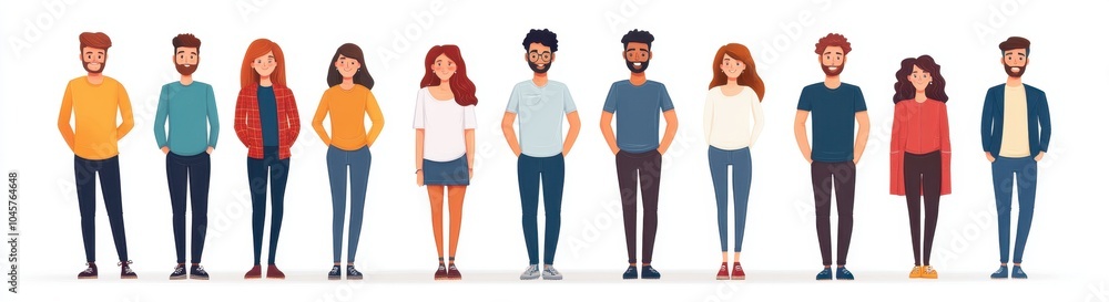 Cute cartoon vector-style people standing in a row, isolated on a white background Generative AI Cute cartoon vector-style people standing in a row, isolated on a white background Generative AI