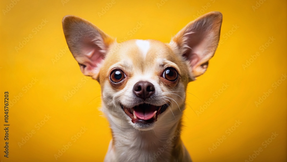 Joyful Chihuahua Portrait in Tilt-Shift Style on Yellow Background - Perfect Pet Photography Joyful Chihuahua Portrait in Tilt-Shift Style on Yellow Background - Perfect Pet Photography