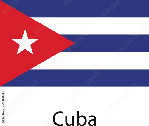 The flag of Cuba is a rectangular flag with five horizontal stripes, alternating in color.  It also has a red triangle in the hoist, containing a white star, symbolizing freedom.