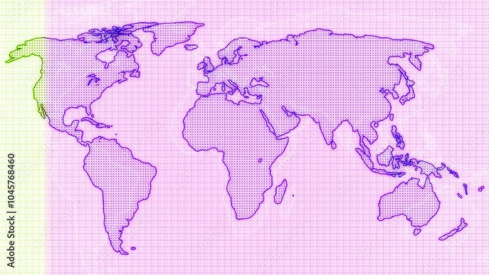 Stylized World Map with Purple Grid Overlay