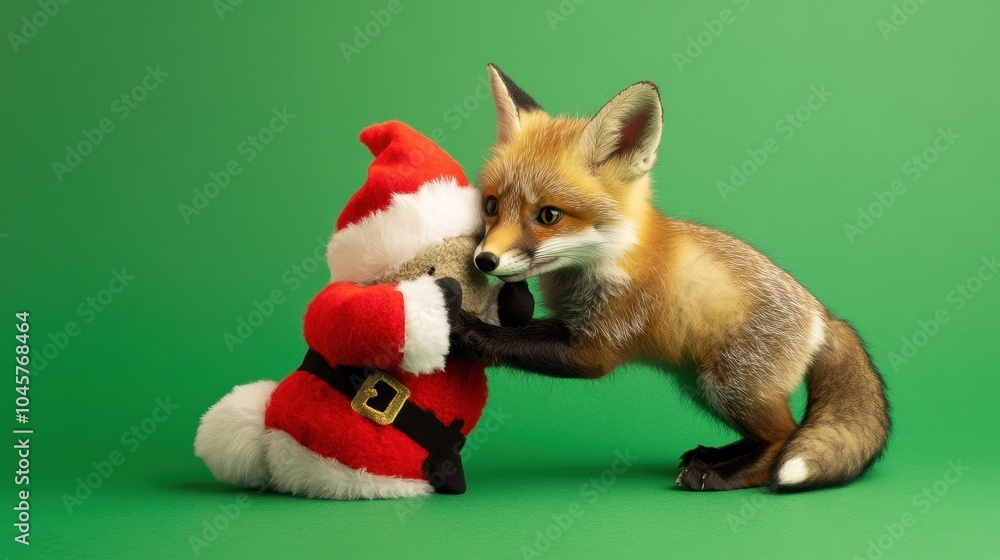 Adorable Fox Interacting with Santa Plush Toy Adorable Fox Interacting with Santa Plush Toy