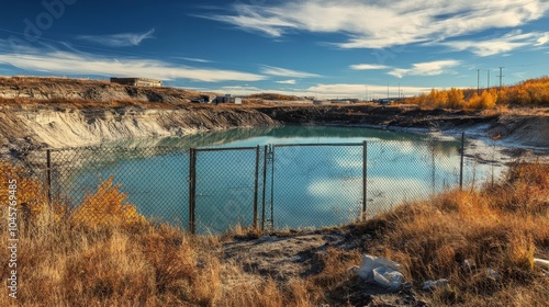 Wallpaper Mural A fenced area indicates a hazardous waste site adjacent to a calm water source Torontodigital.ca