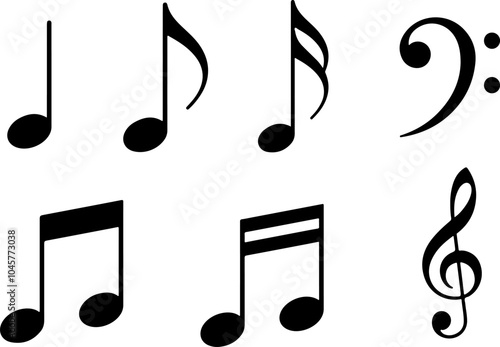 Icon set of music note melody notes key composition musical song . Thin line icons, flat vector illustrations, isolated on white, transparent background