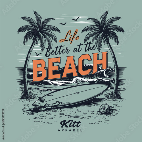 California beach vector graphic for t-shirt prints, posters and other uses.