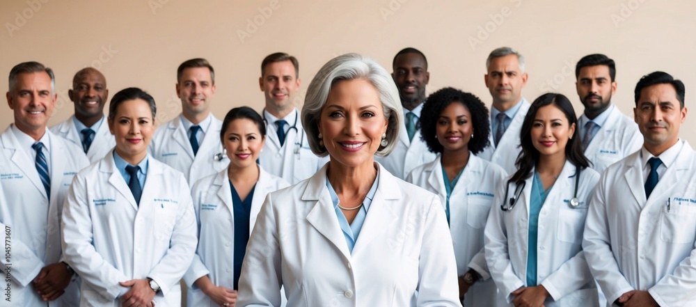 a confident and experienced mature woman is the head doctor, with her staff a confident and experienced mature woman is the head doctor, with her staff