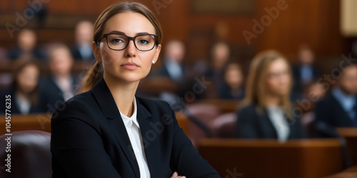 Wallpaper Mural Confident female lawyer in a courtroom setting, poised and authoritative. Legal services, law firms, professional associations Torontodigital.ca