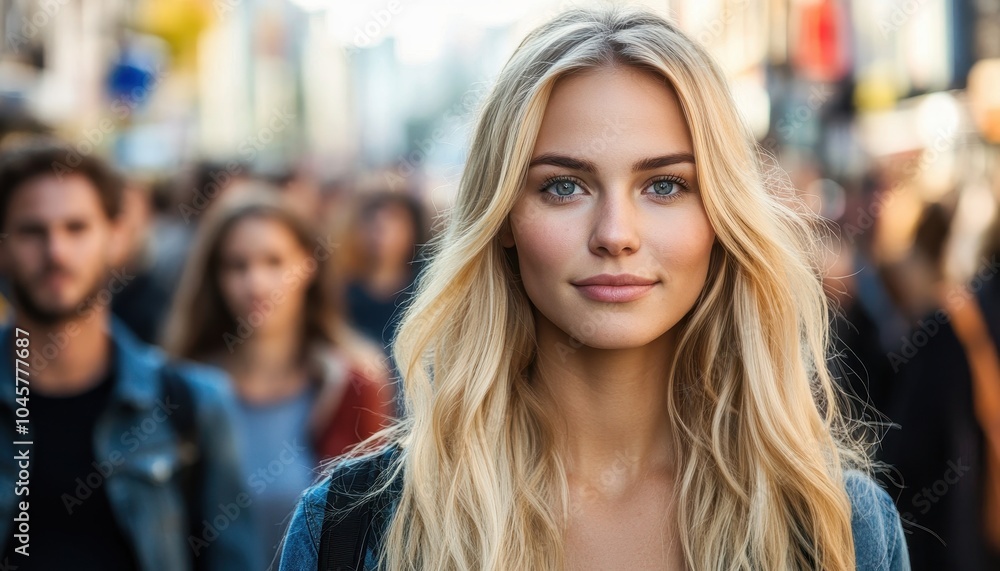 custom made wallpaper toronto digitalA woman with long blonde hair stands on a busy city street surrounded by crowds