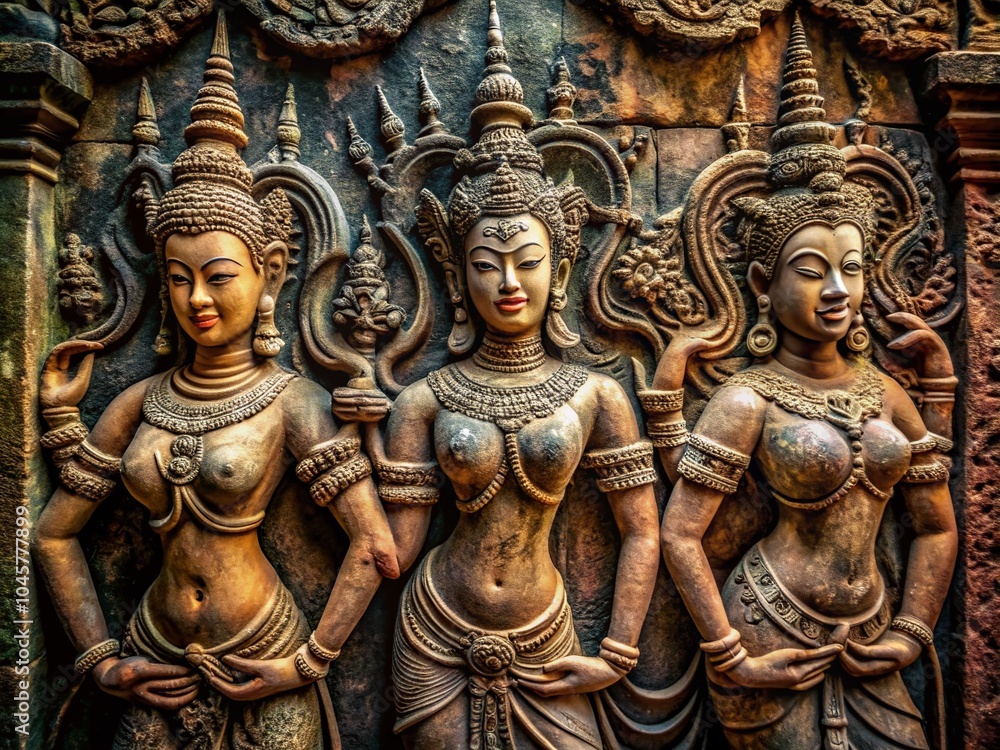 Low Light Photography of Dancing Apsaras Bas Relief in Angkor Thom - Capturing Ancient Artistry in Dim Light Low Light Photography of Dancing Apsaras Bas Relief in Angkor Thom - Capturing Ancient Artistry in Dim Light