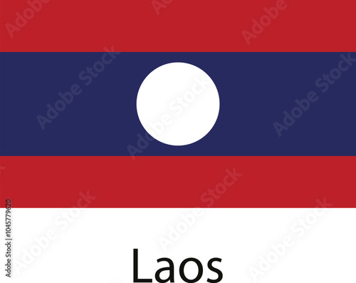 The national flag of Laos, featuring a white circle within a blue band, on a red background.