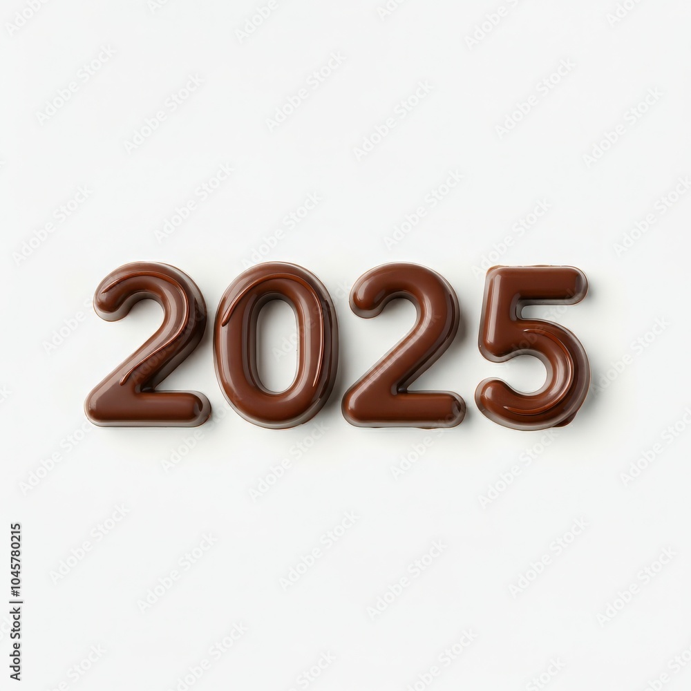 2025 number crafted from rich dark chocolate on a clean white background, perfect for confectionery marketing, New Year themed creative designs, and dessert typography. 2025 number crafted from rich dark chocolate on a clean white background, perfect for confectionery marketing, New Year themed creative designs, and dessert typography.