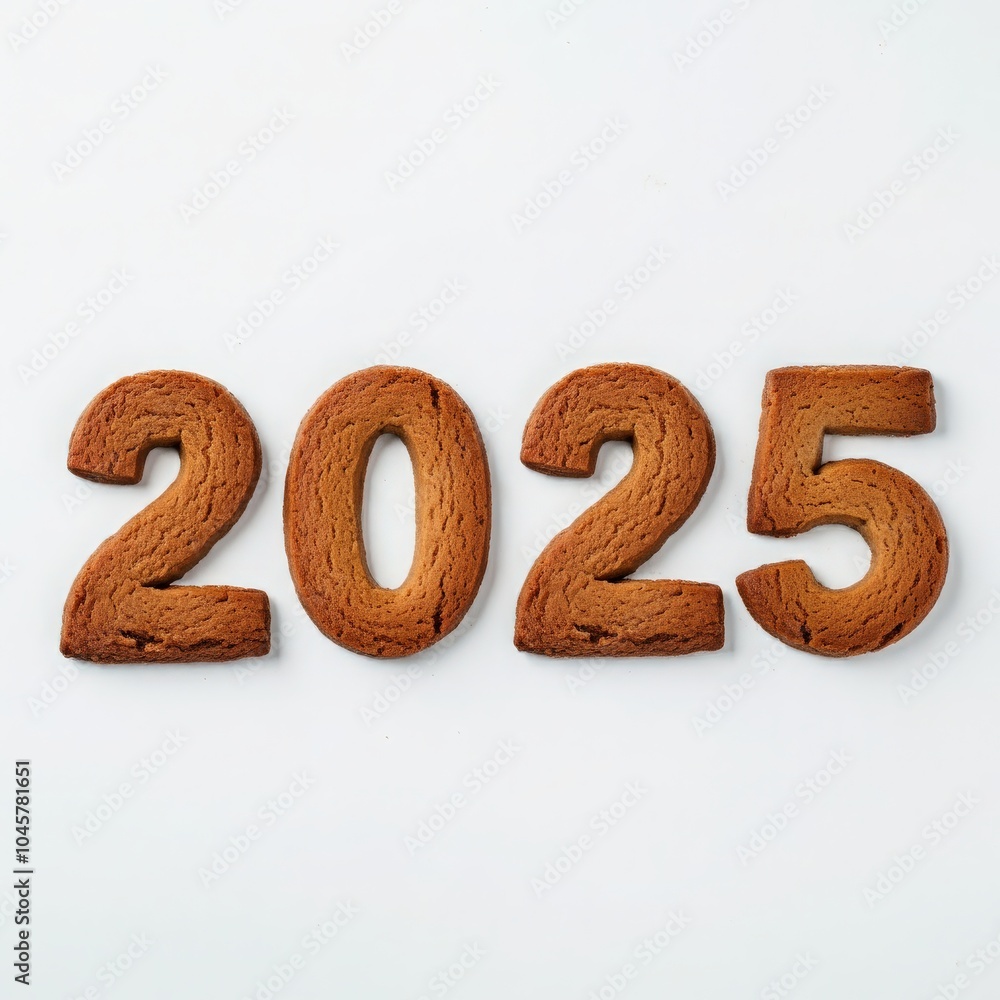 2025 number shaped from chocolate cookies on a clean white background, perfect for bakery advertising, New Year celebration designs, and dessert typography. 2025 number shaped from chocolate cookies on a clean white background, perfect for bakery advertising, New Year celebration designs, and dessert typography.