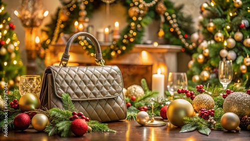 Luxury Holiday Style with Designer Handbag and Festive Decorations for Christmas Shopping