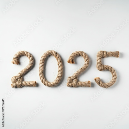 2025 number designed from rope, perfect for rustic-themed branding, creative typography, and celebration designs on a clean white background. 