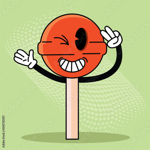 Lollipop cartoon character winking and smiling, Vector