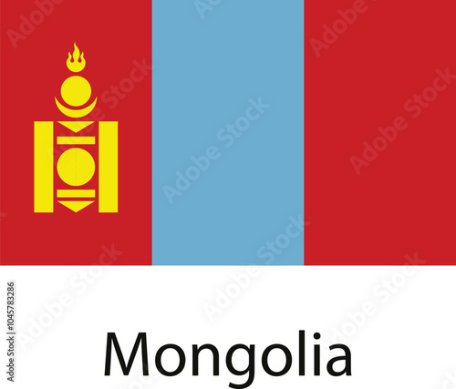 The national flag of Mongolia, a horizontal tricolor of red, blue, and red with a yellow Soyombo symbol on the left side.