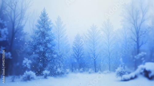 Ethereal Winter Forest Landscape with Misty Atmosphere and Snow-Covered Trees