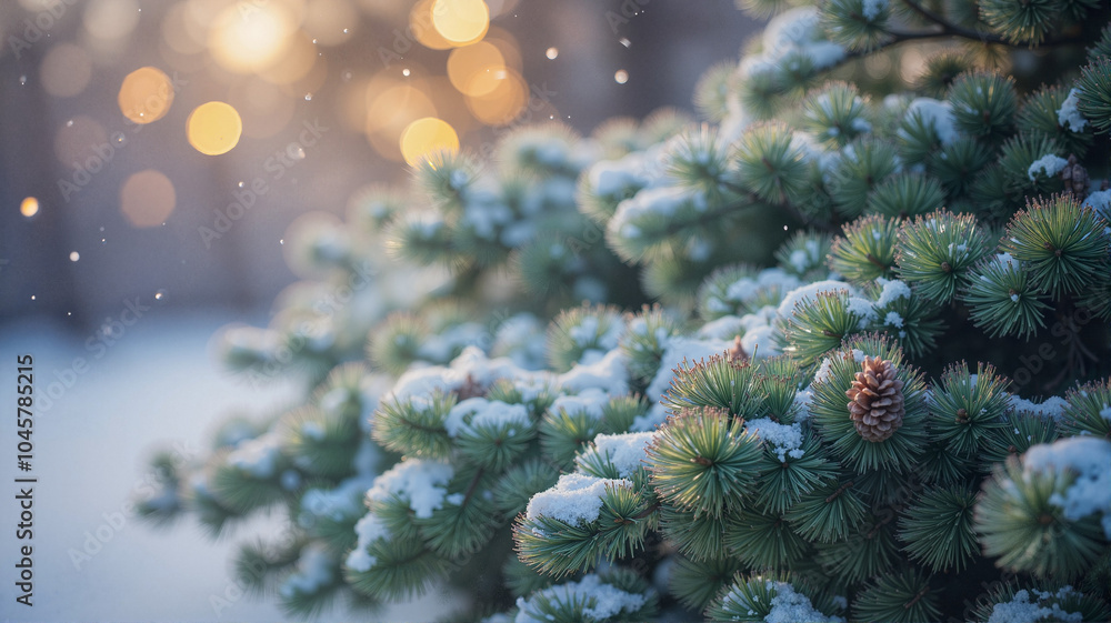 Delicate Snow-Covered Pine Branch with Magical Holiday Bokeh Background
Delicate Snow-Covered Pine Branch with Magical Holiday Bokeh Background