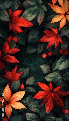 Wallpaper Mural Vibrant digital artwork featuring red and green leaves in a mesmerizing pattern that evokes a sense of nature and tranquility. Torontodigital.ca