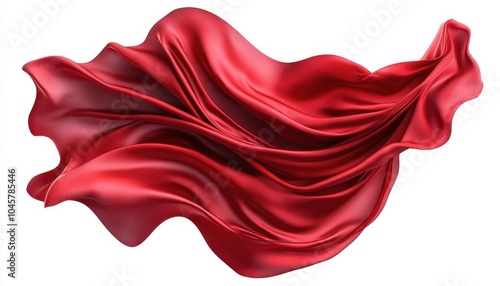 Red silk fabric dances in the air, displaying its smooth texture and vibrant hue