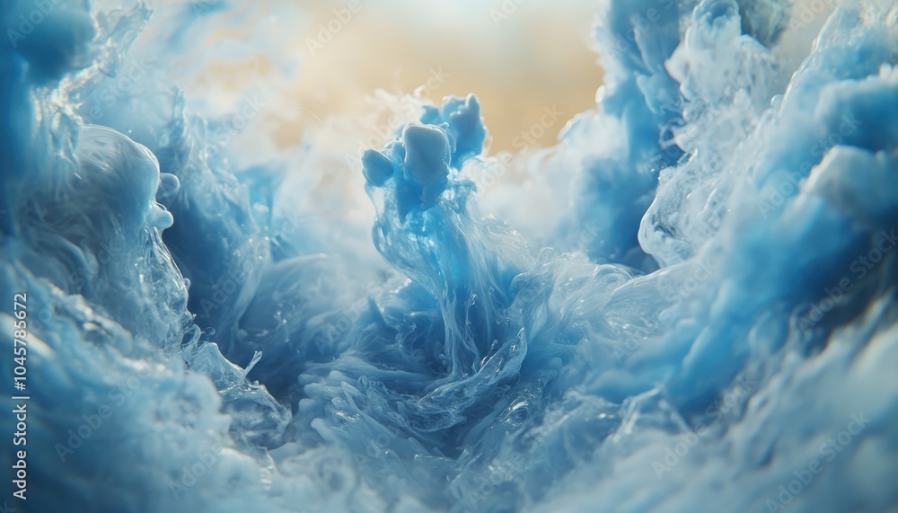 Naklejka premium Swirling blue liquid ink blending harmoniously in a vibrant display of color