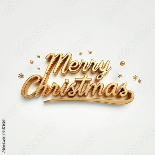 Merry Christmas in 3D golden letters on a white background, perfect for minimalist holiday greeting cards, Christmas event promotion designs, and festive celebration posters. photo