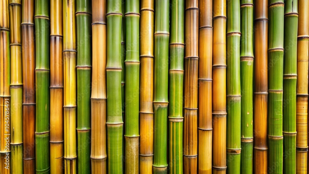Naklejka premium Bamboo wall background in various green and yellow shades for nature and decoration concept