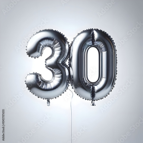 number 30 silver balloon isolated photo