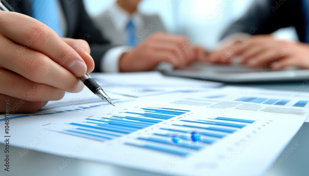 Group of people discussing financial reports in a boardroom during a meeting Group of people discussing financial reports in a boardroom during a meeting